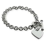 Eve's Addiction Sterling Silver Heart Tag Bracelet