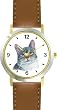 Gray Tabby Tom Cat - JP - WATCHBUDDY&reg; DELUXE TWO-TONE THEME WATCH - Arabic Numbers - Brown Leather Strap-Size-Large ( Men's Size or Jumbo Women's Size )