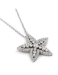 Sparkling CZ Starfish Rhodium-Plated Sterling Silver Pendant Necklace 16"-17"