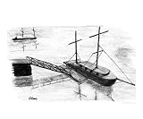 Boat and Sunrise Sketch RePoster Print Poster by Chris L Morris, 10x8