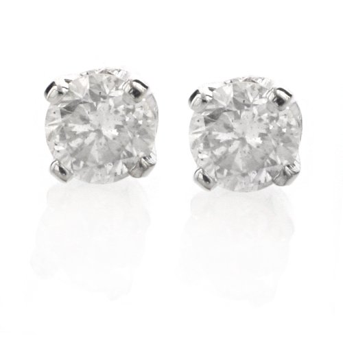 14k White Gold, Round, Diamond Stud Earrings (1/3 cttw, K-L Color, I3 Clarity)