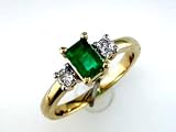 14K Three-Stone Emerald and Diamond Ring