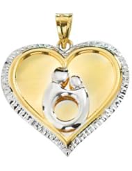 Heart Shaped Mother And Child Pendant With Rhodium Plating 10K Yellow 68309