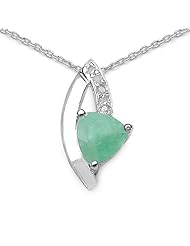 0.70 Carat Genuine Emerald and 0.12 CT TDW Genuine Diamond 925 Sterling Silver Pendant