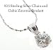 Authentic Sterling Silver 925 Top Quality Cubic Zirconia 1.50 Carat Round Pendant. Includes Silver 18 Inch Chain