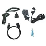4 Pieces Charger Set for Samsung YP-P3: Home/Wall Charger, Car Charger, USB Data Cable and Light Blue Fishbone Style Keychain
