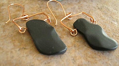Handmade Black Stone Dangle Earrings Copper Wire Wrapped