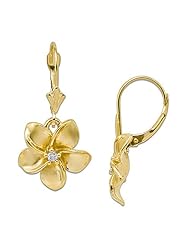 Plumeria Earrings with Diamonds in 14K Yellow Gold - 13mm