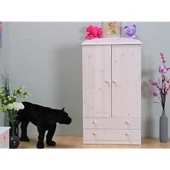 2trg Kleiderschrank Schrank Kiefer massiv weiss Neu