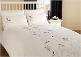 Honeysuckle White and Black Double Embroidered Duvet Cover Set