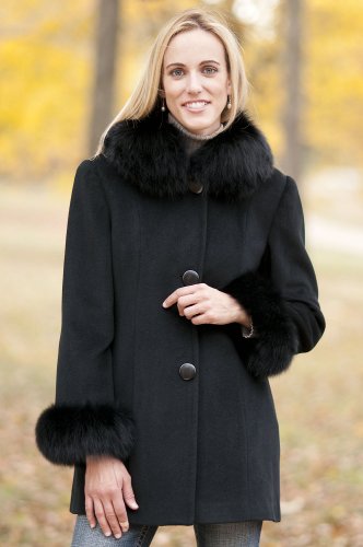 Womens Juliette Cashmere-Blend Coat Fur Trim