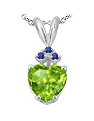 1.43 Ct Heart Shape Green Peridot Blue Sapphire 925 Sterling Silver Pendant