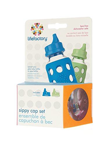 Lifefactory BPA-Free Spillproof Sippy Caps for 4 & 9-Ounce Glass Baby Bottles,  Ocean/Spring Green, Set of 2