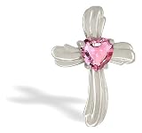 14K White Gold Heart Created Pink Sapphire Cross Pendant