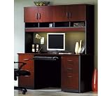 VIA Computer Credenza with Hutch Classic Cherry/Soft Black