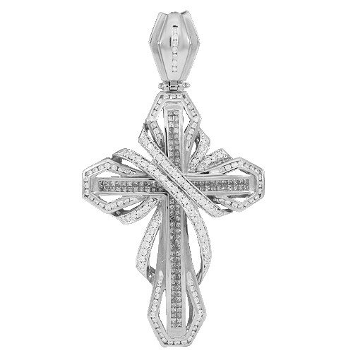 14K White Gold Mens Diamond Cross Pendant 5.05 Ctw