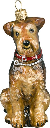 The Pet Set Blown Glass European Dog Ornament By Joy To The World Collectibles – Airedale Terrier Red Collar