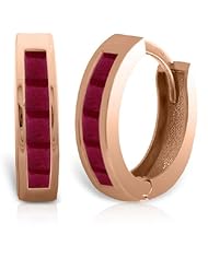 14k Rose Gold Hoop Earrings w/ Channel-set Natural Princess-cut Red Rubies