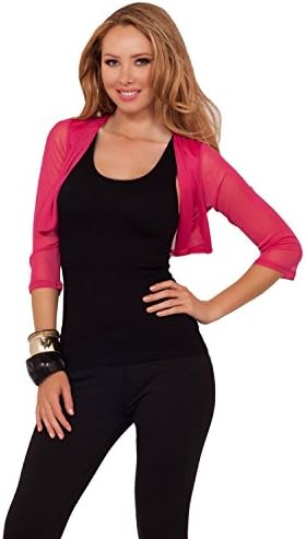 Women's Formal Cocktail Sheer Chiffon Open Collar 3/4 Sleeve Cropped Shrug