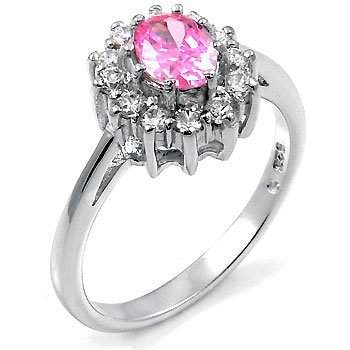 Engagement Ring in Sterling Silver w/ Pink CZ - size 5