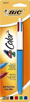 BIC 4-Color Ball Pen, Refillable, Medium/Fine Point, Assorted, 12 Pens