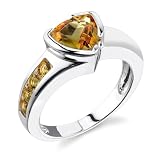 Sterling Silver 1.75 cts Trillion & Round Cut Citrine Ring Size 7
