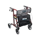 Drive Medical Diamond Aluminum Rollator Walker with Comfortable Mesh Seat and Back, Red