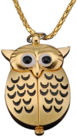 Golden Silver Owl Pendant Necklace Chain Quartz Pocket Watch.