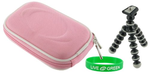 Nylon Hard Shell Carrying Case (Pink) and Premium Tripod for Kodak EasyShare M580 14MP Digital Camera Brown