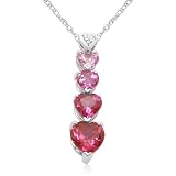10k White Gold Heart Created Pink Sapphire, Created Ruby and Round Diamond Pendant, 18