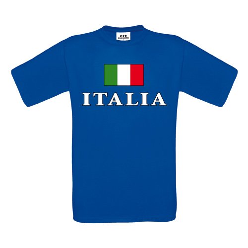Italia Kids – Kinder T-Shirt – Fahne mit Italia Schriftzug – Textil royalblue / Motiv farbig Gr. 98/104