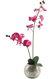 Orchids In Round Mosaic Mirrored Planter