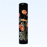 ご印鑑 蒔絵(花) 黒水牛(高級芯持) 【コスモス】 手彫り仕上げ 13.5mm