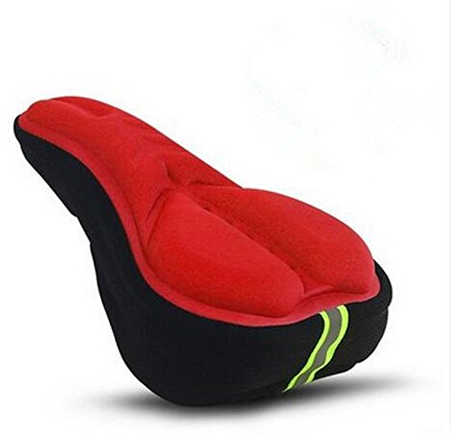 NewYork 3D Silicone Bike Bicycle Soft Gel Saddle Seat Cover -5 layers Elasticity Cushion Pad Sprotsrain Memory Foam Seat Triangular Groove Shock Absorption Cycling Case (Red)