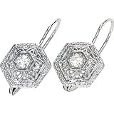 14K White Gold Created Moissanite Filigree Leverback Earring