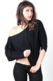 Denim Medium Cocoon Off Shoulder Top by KD Dance New York Stretch Knit Shadow Stripe, Sexy Warm & Cozy, Fashionably Unique & Sophisticated, From the Makers of the Finest Knit Dancewear In The World Made in USA