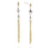 10K Two Tone Beads and Chain and Dangle Earrings