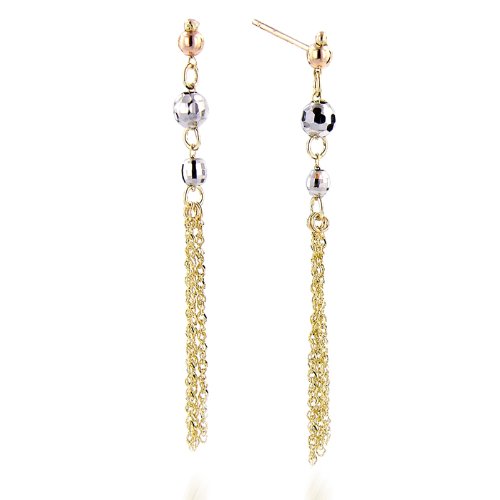 10K Two Tone Beads and Chain and Dangle Earrings