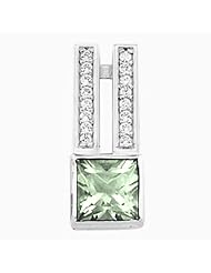 14K White Gold Princess Cut Prasiolite (Green Amethyst) and Diamond Pendant -- LIFETIME WARRANTY