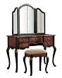 Powell Canton Vanity with Trifold Mirror and Bench, Black/Red