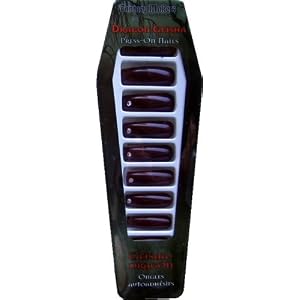 Long Dark Red Dragon Geisha False Press on Fingernails High Luster Wet Look Glossy Fake Finger Nails Costume Accessory
