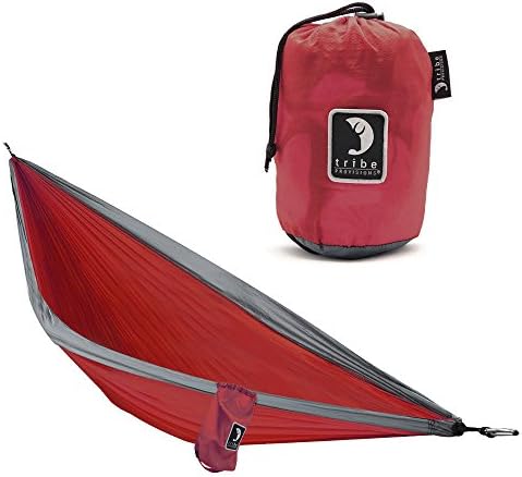 Tribe Provisions Single Person Adventure Hammock - Includes Carabiners and lashing cables (Red)