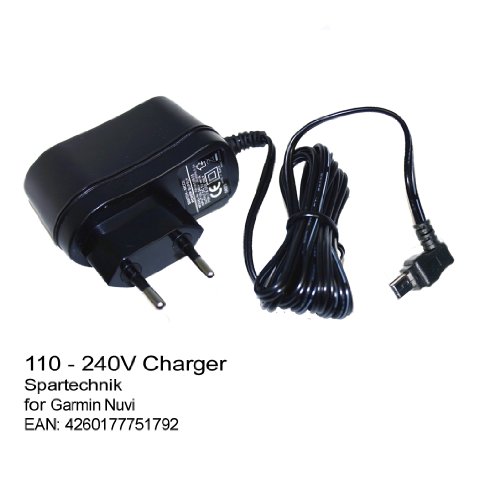 Garmin Home Charger + ADAPTER: 90° Special Mains Power Charger 110V - 240 Volt for Garmin GPS Nüvi Nuvi 200, 300, 500, 600, 700, 800, 1200, 1300 1390 1400 1450...