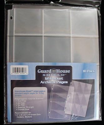 12 Pocket Coin Storage Pages for 2.5x2.5 Holders PACK of 10 GuardHouse Shield by GuardHouse Shield