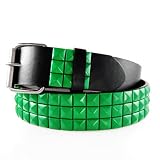GENUINE LEATHER GREEN STUDDED SNAP ON BELT WITH A DETACHABLE BUCKLE GOOD FOR ANY BUCKLES