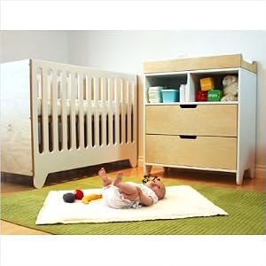 Bundle-34 Hiya Two Piece Convertible Crib Set in Birch / White (3 Pieces) Finish: Birch