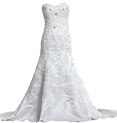 2016 Sweetheart Satin Corset   Waistline Mermaid Lace Crystal  Dress