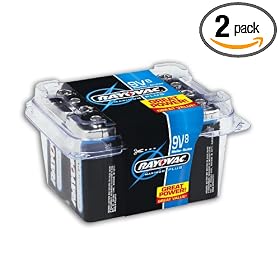 Rayovac Alkaline Batteries, 9V Size, 8-Count Packages (Pack of 2) by 