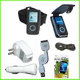 Sansa E series 8 items bundle: BLACK Leather Case + BLACK Silicone Skin Case + ARMBAND + NECK STRING + USB WALL Charger + USB Car Charger + Sansa USB retractable data/charging cable + LCD Screen Protector