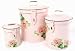 Retro Vintage Canister Set ~ Kitchen Storage Canisters ~ Decorative Containers ~ Shabby Chic Pink Enamel with Shabby Antique Rose